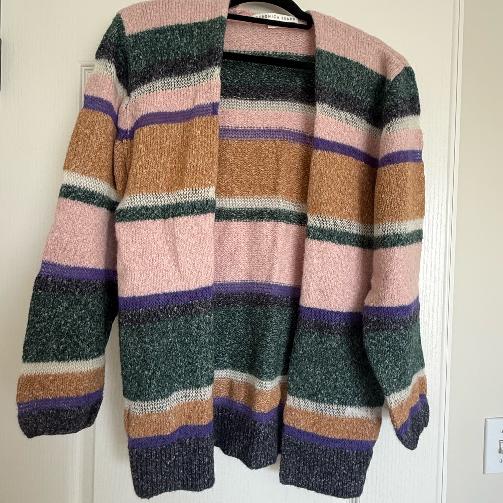 Veronica Beard Pink And Green Striped Cardigan